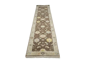 Muted Brown Floral 3X12 Transitional Oushak Chobi Oriental Runner Rug