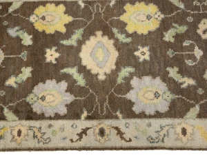 Muted Brown Floral 3X12 Transitional Oushak Chobi Oriental Runner Rug