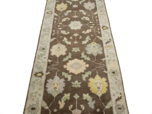 Muted Brown Floral 3X12 Transitional Oushak Chobi Oriental Runner Rug