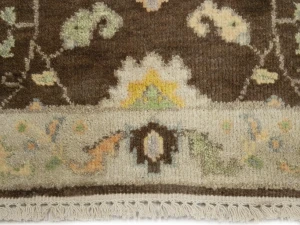 Muted Brown Floral 3X12 Transitional Oushak Chobi Oriental Runner Rug