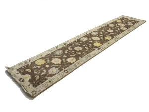 Muted Brown Floral 3X12 Transitional Oushak Chobi Oriental Runner Rug