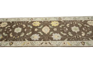 Muted Brown Floral 3X12 Transitional Oushak Chobi Oriental Runner Rug