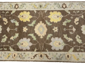 Muted Brown Floral 3X12 Transitional Oushak Chobi Oriental Runner Rug