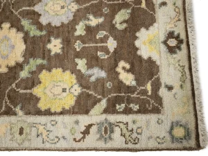Muted Brown Floral 3X12 Transitional Oushak Chobi Oriental Runner Rug