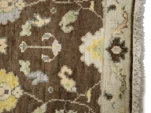 Muted Brown Floral 3X12 Transitional Oushak Chobi Oriental Runner Rug