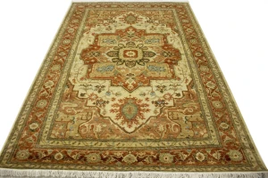 Cream & Rust Orange Traditional 6X9 Heriz Serapi Oriental Rug