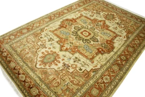 Cream & Rust Orange Traditional 6X9 Heriz Serapi Oriental Rug