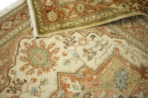 Cream & Rust Orange Traditional 6X9 Heriz Serapi Oriental Rug