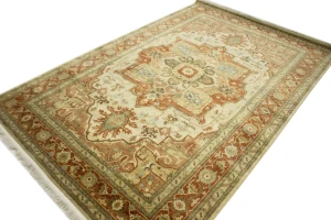 Cream & Rust Orange Traditional 6X9 Heriz Serapi Oriental Rug