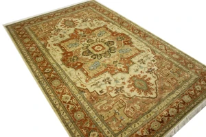 Cream & Rust Orange Traditional 6X9 Heriz Serapi Oriental Rug