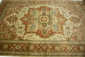 Cream & Rust Orange Traditional 6X9 Heriz Serapi Oriental Rug