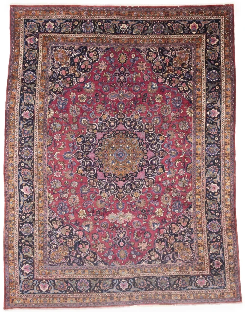 Vintage Maroon Red Floral Traditional 10X13 Mashad Persian Rug