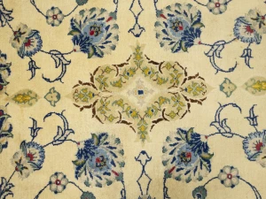 Semi Antique Cream Floral 8X12 Kashan Darbari Persian Rug