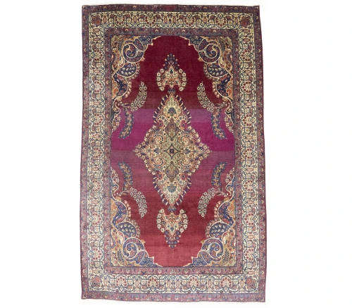 Semi Antique Maroon Red Floral 7X11 Yazd Persian Rug