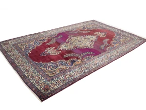 Semi Antique Maroon Red Floral 7X11 Yazd Persian Rug