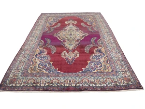 Semi Antique Maroon Red Floral 7X11 Yazd Persian Rug