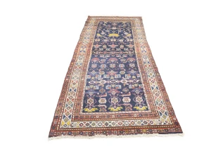 Semi Antique Purple-navy Floral 4X10 Hamedan Persian Runner Rug