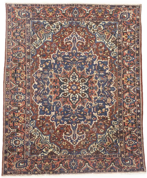 Semi Antique Rusty Brown Floral 10X13 Bakhtiari Persian Rug