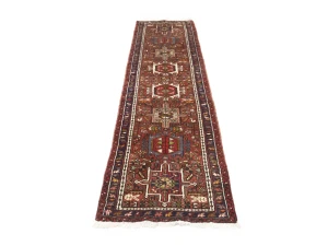 Vintage Red Geometric 2'4X9'5 Karajeh Persian Runner Rug