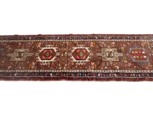 Vintage Red Geometric 2'4X9'5 Karajeh Persian Runner Rug