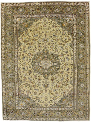 Vintage Beige Traditional 8X11 Kashan Persian Rug