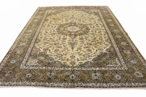 Vintage Beige Traditional 8X11 Kashan Persian Rug