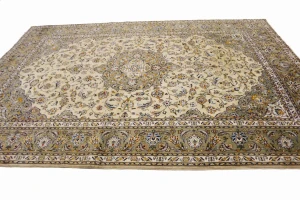 Vintage Beige Traditional 8X11 Kashan Persian Rug
