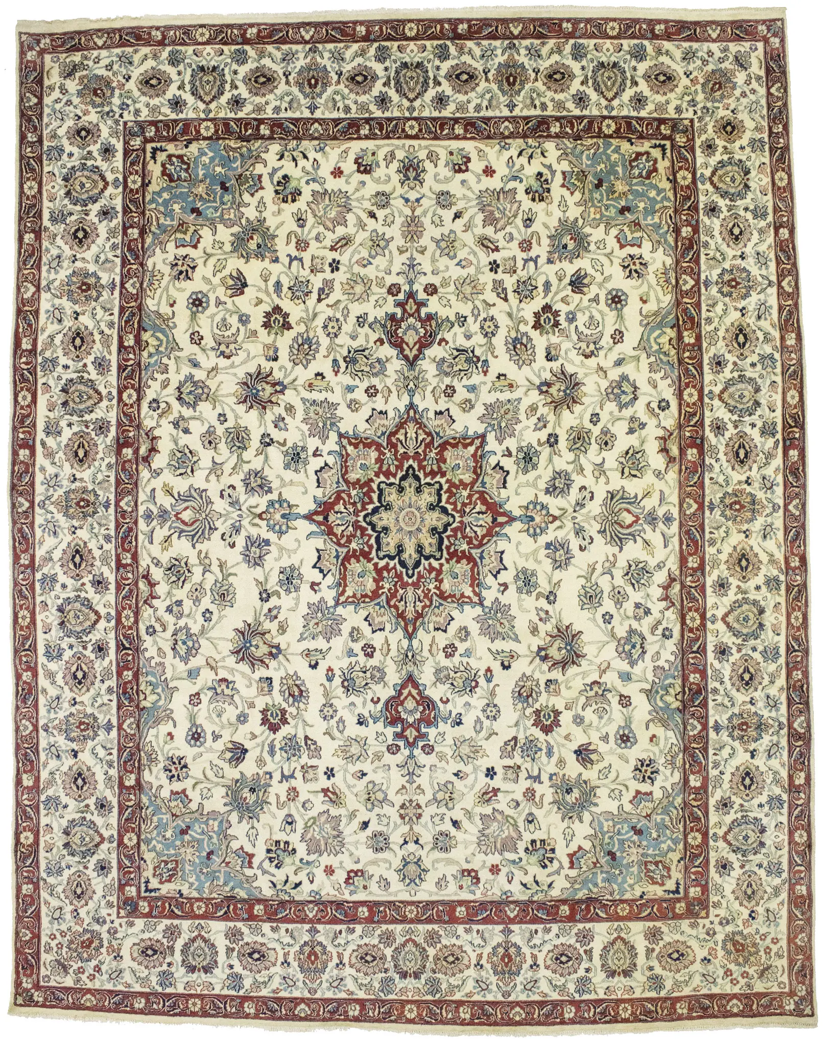 Vintage Cream Traditional 9X12 Isfahan Persian Rug