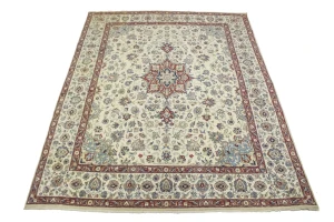 Vintage Cream Traditional 9X12 Isfahan Persian Rug