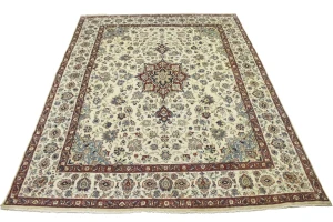 Vintage Cream Traditional 9X12 Isfahan Persian Rug