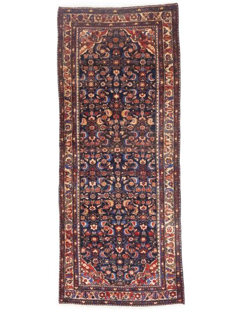 Vintage Purple-navy Floral Tribal 4X10 Hamedan Persian Runner Rug