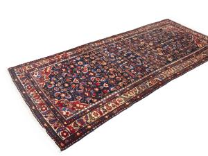 Vintage Purple-navy Floral Tribal 4X10 Hamedan Persian Runner Rug