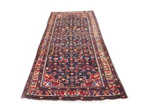 Vintage Purple-navy Floral Tribal 4X10 Hamedan Persian Runner Rug