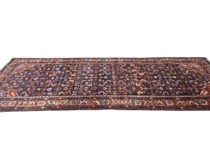 Vintage Purple-navy Floral Tribal 4X10 Hamedan Persian Runner Rug