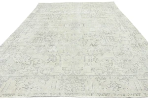 Antique Muted Beige Floral 8'7X12'5 Distressed Vintage Oriental Rug