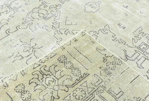 Antique Muted Beige Floral 8'7X12'5 Distressed Vintage Oriental Rug