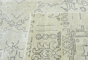 Antique Muted Beige Floral 8'7X12'5 Distressed Vintage Oriental Rug