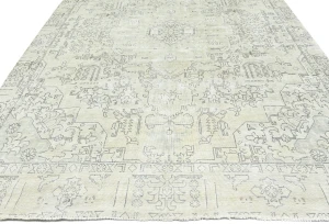 Antique Muted Beige Floral 8'7X12'5 Distressed Vintage Oriental Rug