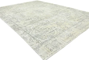 Antique Muted Beige Floral 8'7X12'5 Distressed Vintage Oriental Rug