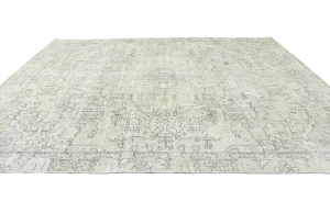 Antique Muted Beige Floral 8'7X12'5 Distressed Vintage Oriental Rug