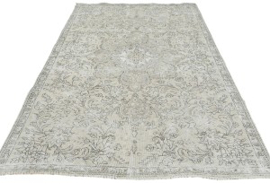 Antique Muted Beige Floral 5X7'5 Distressed Vintage Oriental Rug