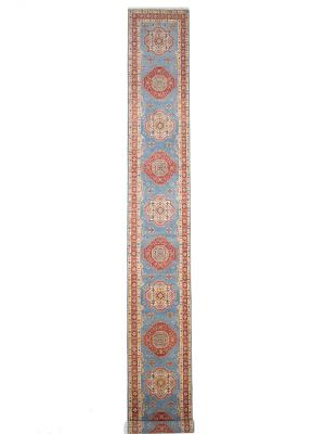 Blue Tribal Geometric 3X21 Kazak Oriental Runner Rug