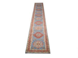Blue Tribal Geometric 3X21 Kazak Oriental Runner Rug