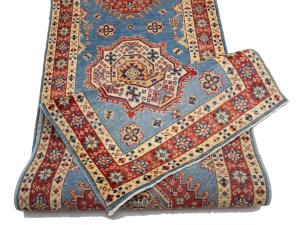 Blue Tribal Geometric 3X21 Kazak Oriental Runner Rug