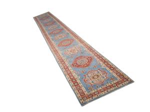 Blue Tribal Geometric 3X21 Kazak Oriental Runner Rug