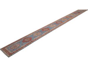 Blue Tribal Geometric 3X21 Kazak Oriental Runner Rug