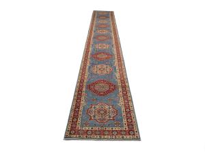 Blue Tribal Geometric 3X21 Kazak Oriental Runner Rug