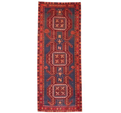 Semi Antique Red Tribal Geometric 4X10 Meshkin Persian Runner Rug