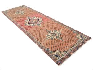 Semi Antique Coral Red Tribal 3X11 Hamedan Persian Runner Rug