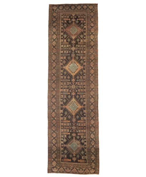 Semi Antique Dark Brown Tribal 4X13 Meshkin Persian Runner Rug